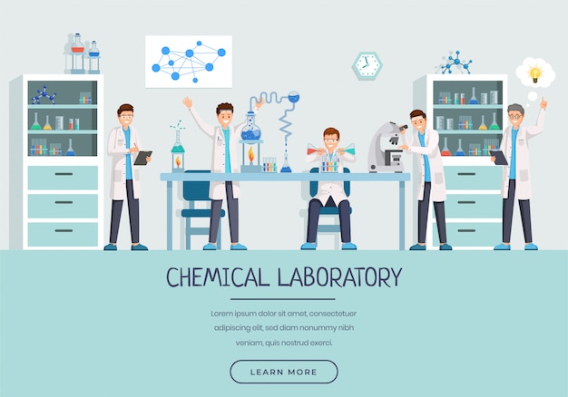 Modello di landing page di lavoratori chimici laboratorio