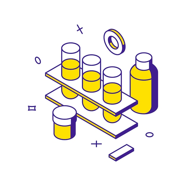 Chemical researching educational science examination with test tube and flask biology discovery 3d icon isometric vector illustration Laboratory medical learning scientific study with equipment