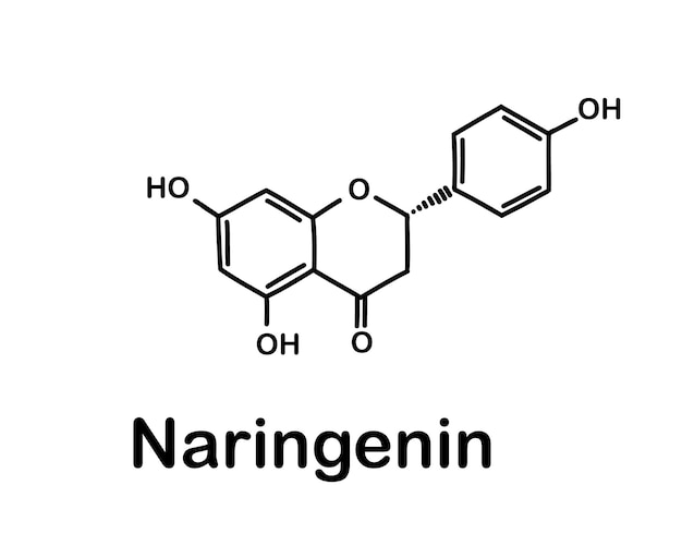나린제닌의 화학 구조. 나린제닌은 플라보노이드 중 하나입니다.
