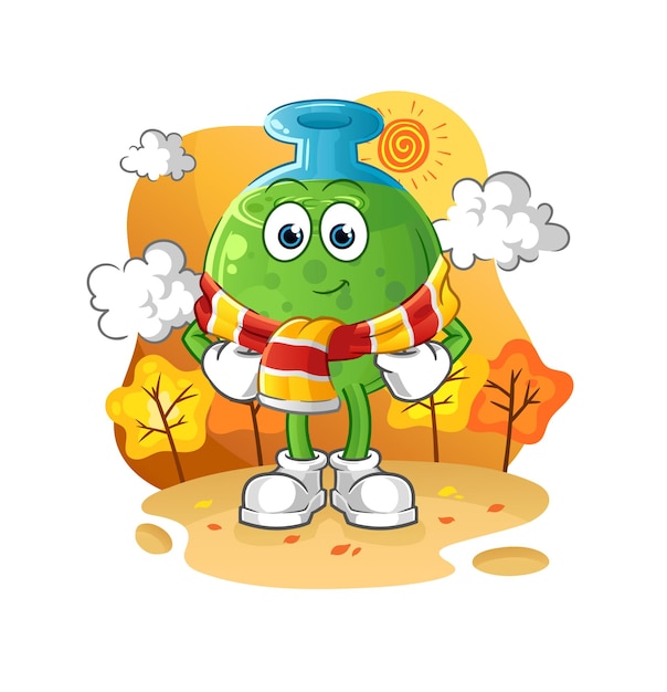 Chemical tube in the autumn. cartoon mascot vector