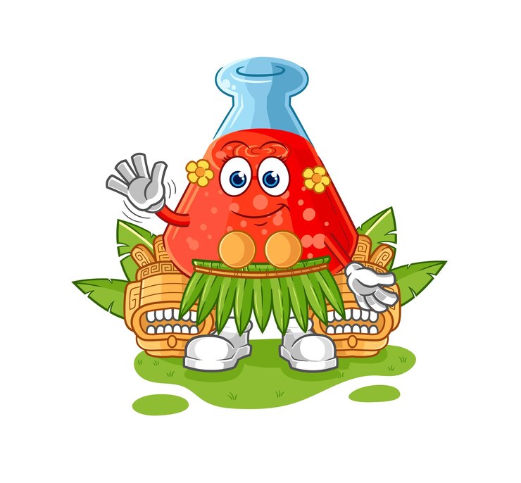 Vector chemical tube hawaiian waving character cartoon mascot vector