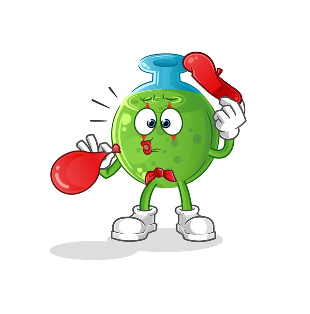 Chemical tube pantomime blowing balloon. cartoon mascot vector