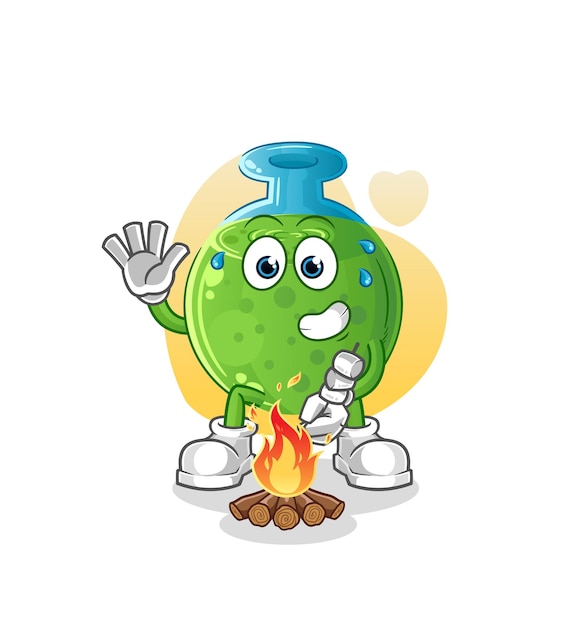 Chemical tube roasting marshmallows. cartoon mascot vector