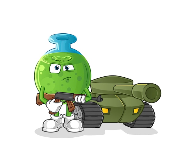 Chemical tube soldier with tank character. cartoon mascot vector