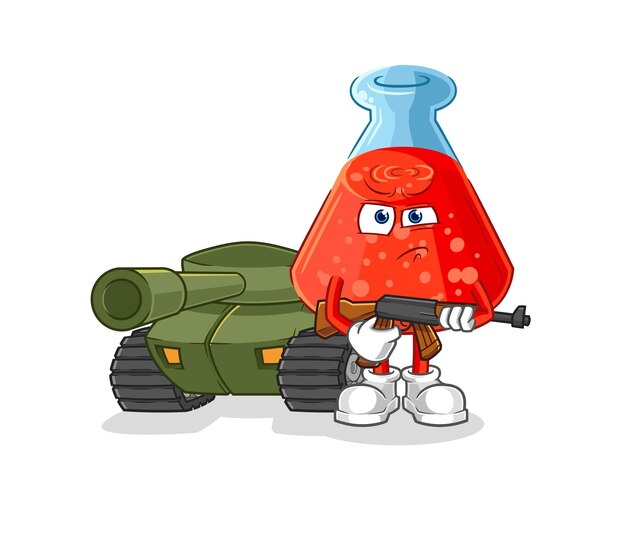 Chemical tube soldier with tank character cartoon mascot vector