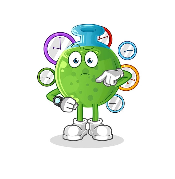 Chemical tube with wristwatch cartoon. cartoon mascot vector