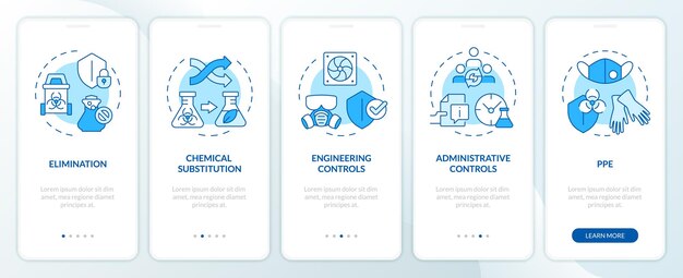 chemicals administrative control blue onboarding mobile app screen