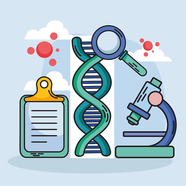 Chemie en wetenschap dna met icon set