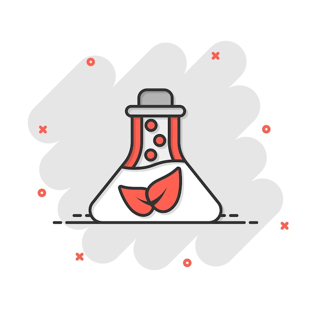 Chemie glas pictogram in platte stijl Lab kolf met blad vectorillustratie op witte geïsoleerde achtergrond Natuuranalyse teken bedrijfsconcept