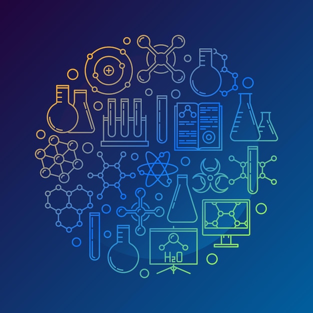 Chemie vectorconcept ronde creatieve illustratie in kaderstijl