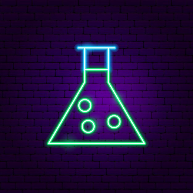 Chemisch flacon neon label. vectorillustratie van onderwijspromotie.