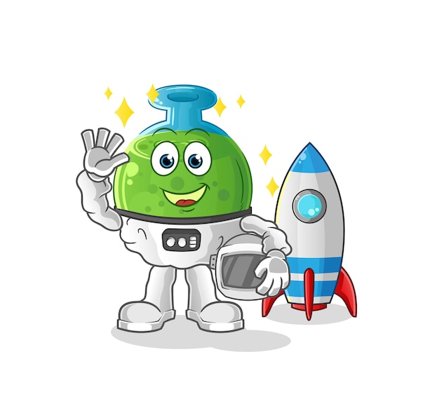 Chemische buis astronaut zwaaien karakter. cartoon mascotte vector