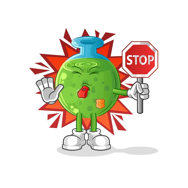 Chemische buis met stopbord. cartoon mascotte vector