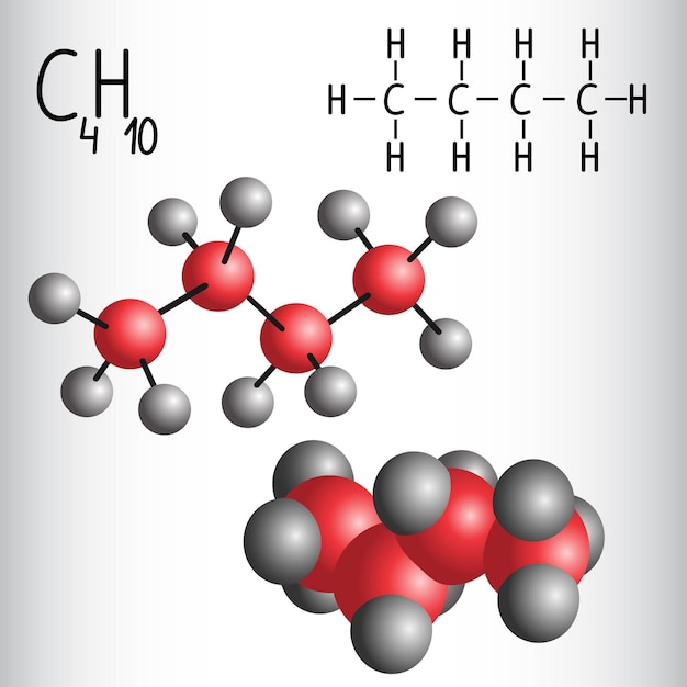Chemische formule en molecuulmodel van butan C4H10