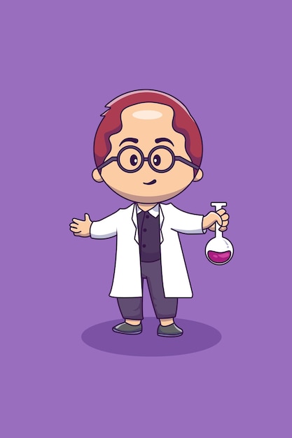 Chemist Carrying Test Tube Cartoon Illustration