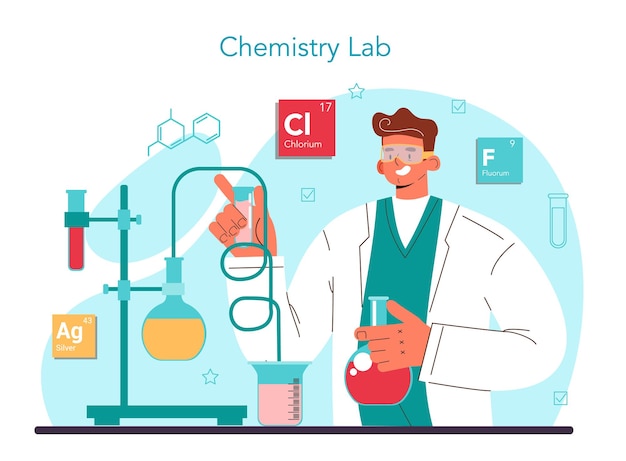 Concetto di chimico. scienziato di chimica che fa un esperimento in laboratorio