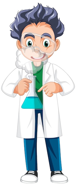 A chemist holding beaker on white background