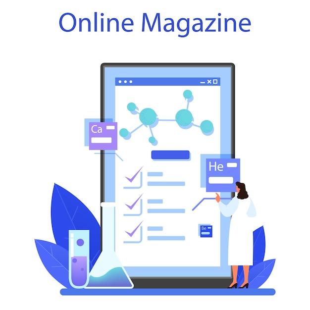 Chemist online service or platform. Online magazine. Flat vector illustration