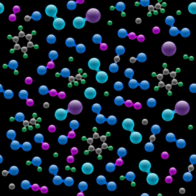 Vector chemistry atomic molecular d structure seamless pattern abstract design concept for science