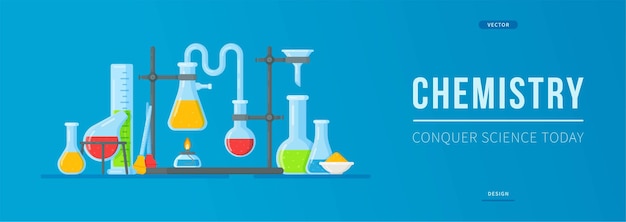 Chemistry Banner.   illustration of an experiment in a laboratory.