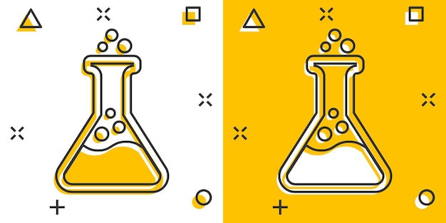 Chemistry beakers sign icon in comic style Flask test tube vector cartoon illustration on white isolated background Alchemy business concept splash effect