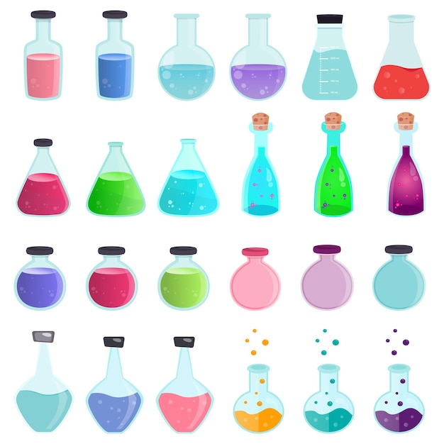 Vector chemistry bottles flasks vector graphic design element set