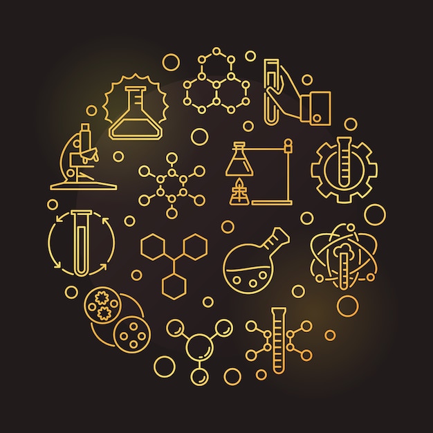 Chemistry golden round illustration on dark