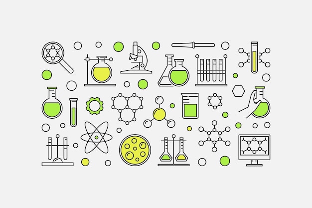 Illustrazione variopinta del laboratorio di chimica o bandiera di vettore