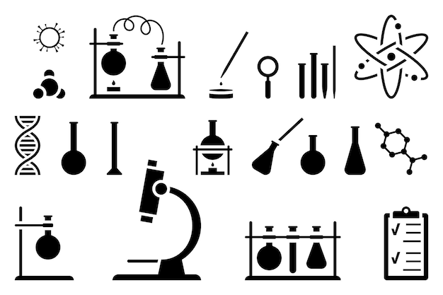 Vector chemistry lab equipment vector illustration set laboratory of scientific technology icon pictogram