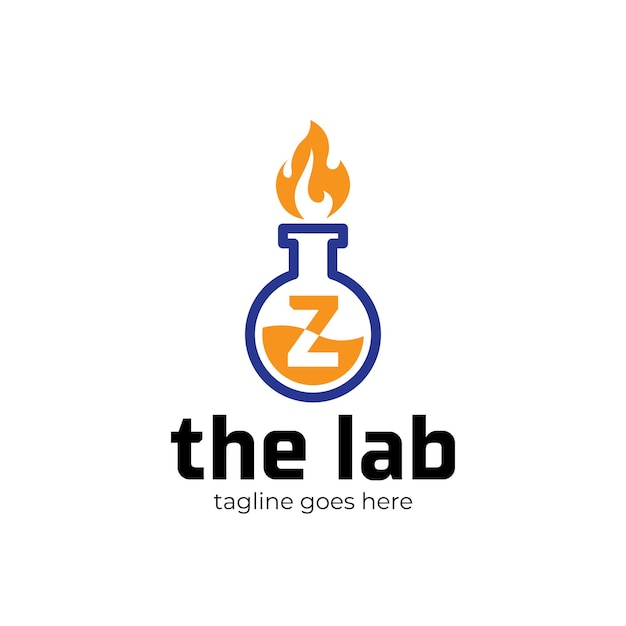 화학 실험실 문자 Z 로고 템플릿 유리 및 분자 흰색 배경에 고립