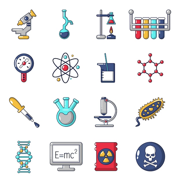 Chemistry laboratory icons set