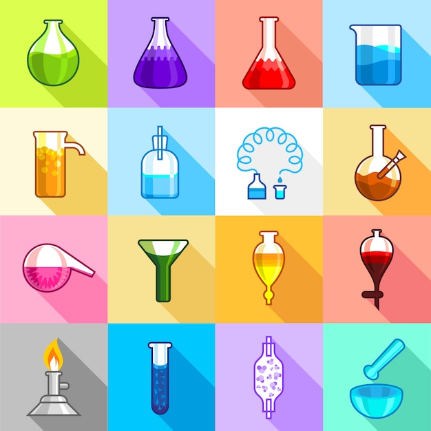 Chemistry laboratory icons set.