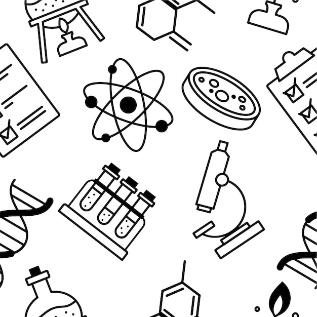 Chemistry line art seamless pattern