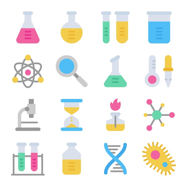 Chemistry science laboratory colorful vector icon set