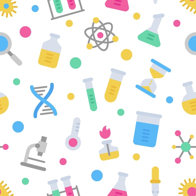 Chemistry science laboratory colorful vector seamless pattern