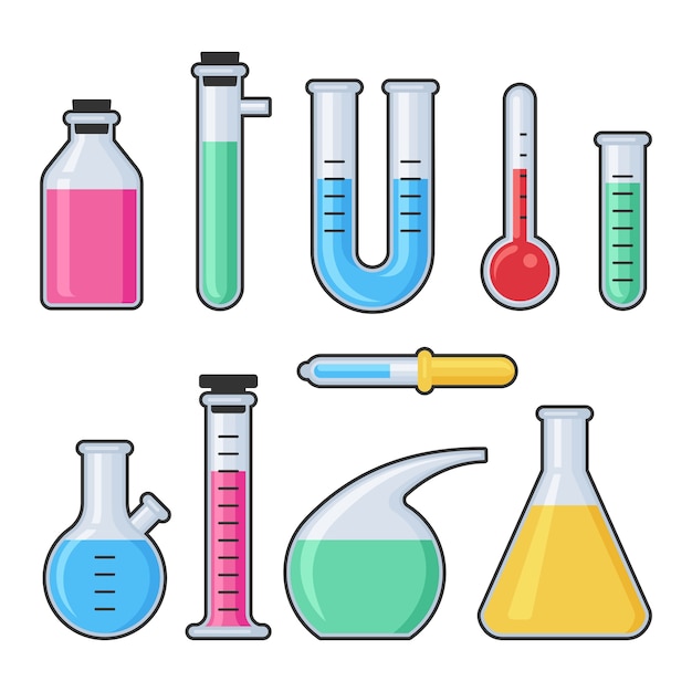 Set di tubi e boccette di vetro per test di laboratorio di scienza chimica. farmacia e chimica, istruzione e attrezzature scientifiche