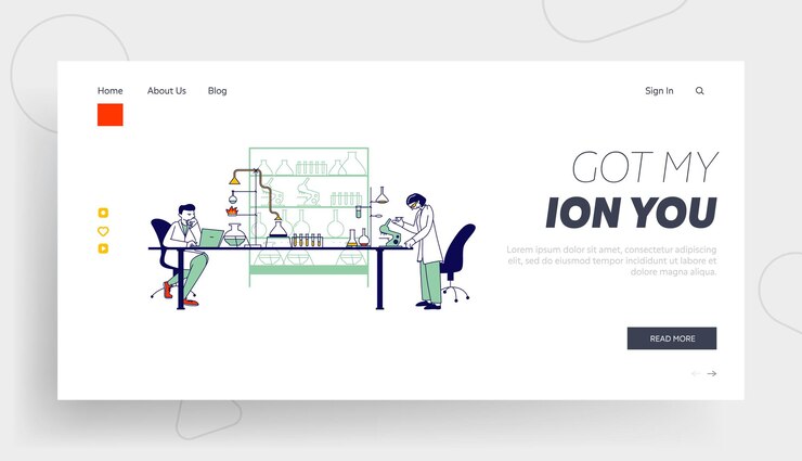 Vector chemistry staff work landing page template.