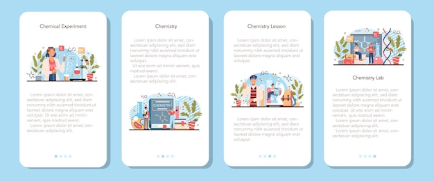 Chemistry studying mobile application banner set. isolated vector illustration in flat style