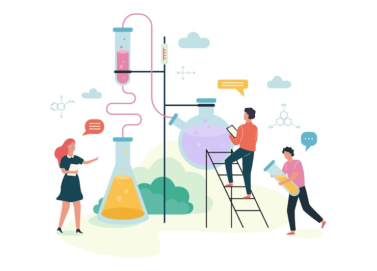 Vector chemistry subject concept. scientific experiment in the lab