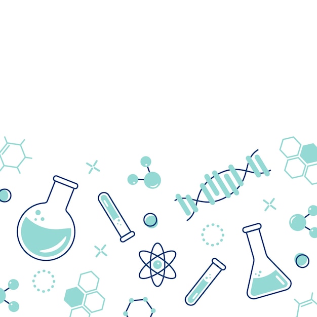 Vector chemistry theme background illustration with chemical flasks test tube elements and free text field