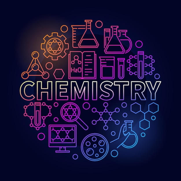 Chemistry vector concept round colored illustration in outline style