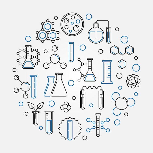 Chemistry vector concept round illustration in thin line style