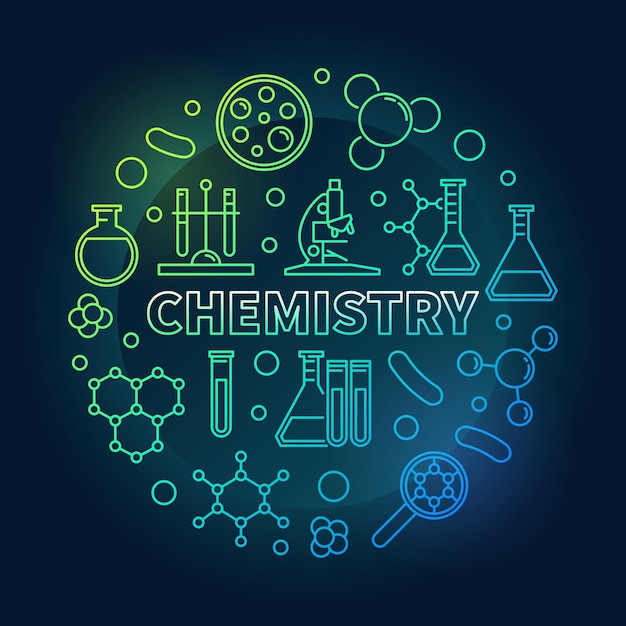 Illustrazione del profilo del concetto colorato rotondo del vettore chimico