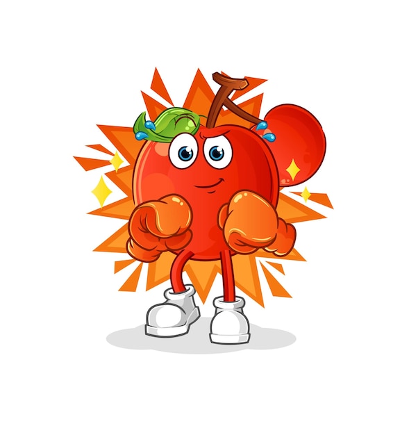 Cherries boxer character. cartoon mascot vector