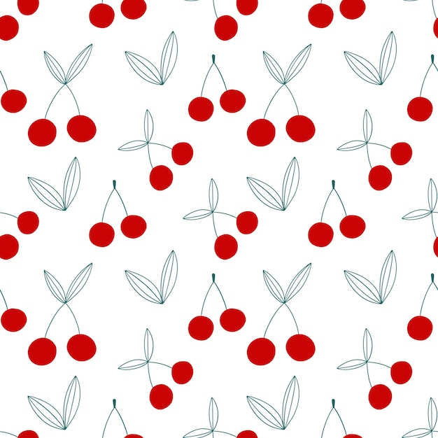 Cherries on branch doodle vector illustration