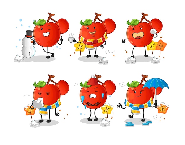 Cherries in cold weather character mascot vector