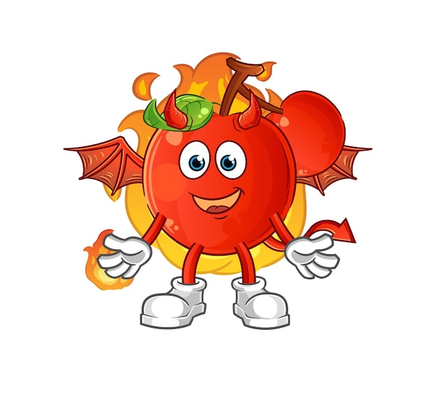 cherries demon with wings character. cartoon mascot vector