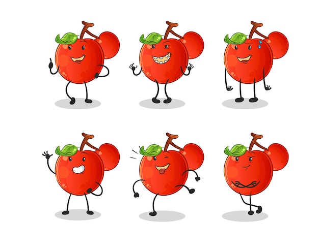 Cherries happy set character cartoon mascot vector