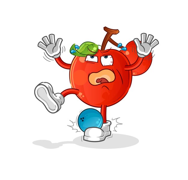 Cherries hiten by bowling cartoon. cartoon mascot vector