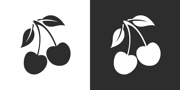 Иконка вишни выделена на черно-белом фоне. вектор